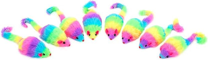 CHIWAVA 24PCS 2.8" Rainbow Color Furry Cat Toy Mice with Rattle Kitten Mouse Interactive Play