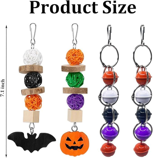4Pcs Halloween Bird Toys Parrot Chew Toys Teeth Care Grinding Accessories Halloween Little Bell for Parakeet Conure Lovebird Cockatiel Finch Budgie Parrots