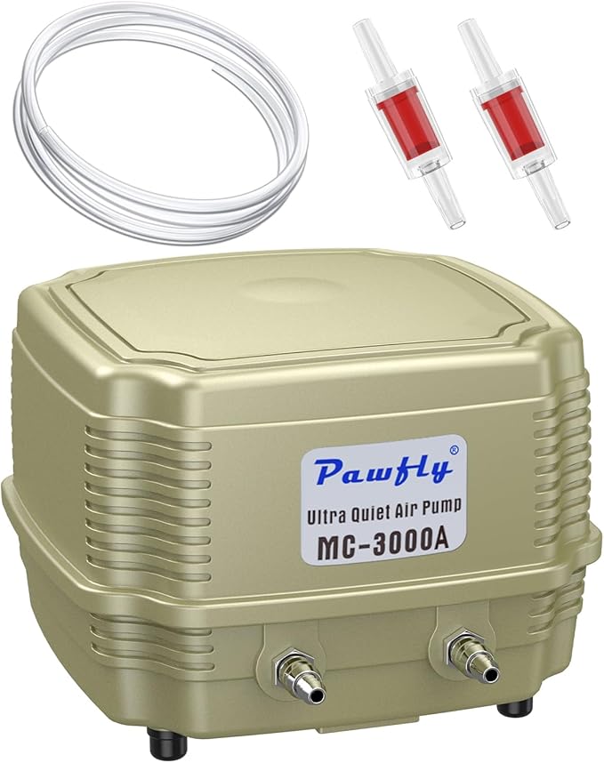 Pawfly Aquarium Air Pump 254 GPH Dual Outlets Fish Tank Air Pump for Tanks up to 300 Gallons Adjustable Quiet Oxygen Pump Fish Tank Aerator with Airline Tubing and Check Valves
