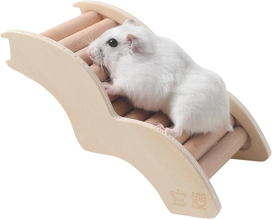 Hamster Ladder Bridge - Wooden Hamster Climbing Toy for Cage Decor and Accessories, Ideal for Hamsters, Gerbils, Mice, and Small Animals（Small-6.3"）
