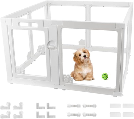 Clear Acrylic Dog Playpen Plastic Puppy Enclosure Foldable Fence Kennel for Dogs Cat Rabbit Easy Assemble Pet Pen for Pig Indoor Transparent Preferable for Small Dogs (23.6“ Height, 8PCS)