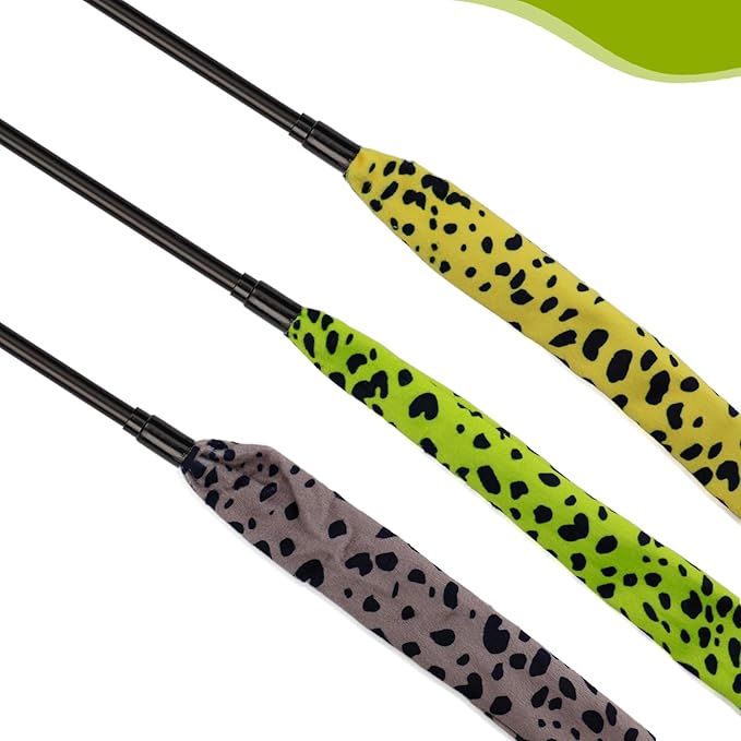 Interactive Cat Toy Wand with Catnip Mouse, Cat Teaser Wand Rainbow String for Bored Indoor Adult Cats and Kittens (3 Pack Snake)