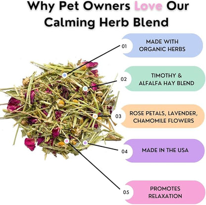 Herbal Calming Forage (2 Ounces): Premium Rabbit Food, Hay for Guinea Pigs Food, Chinchilla Food, Hamster Treat Made with Timothy Hay & Organic Herbs (2 Ounces)