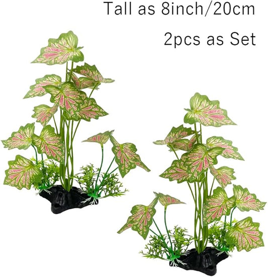Smoothedo-Pets Aquarium Plant Fish Tank Decoration Small Plastic Artificial Plant Goldfish Fish Hide (Rainforest Leafs-Pink-Large-Set) (Rainforest Leafs-Pink-Large-Set)