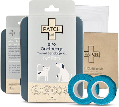 PATCH Eco Pet First Aid Kit for Dogs and Cats. Cat and Dog First Aid Kit with Bandages, Gauze Pads & Glove. Emergency Kit for Animals Including Puppy