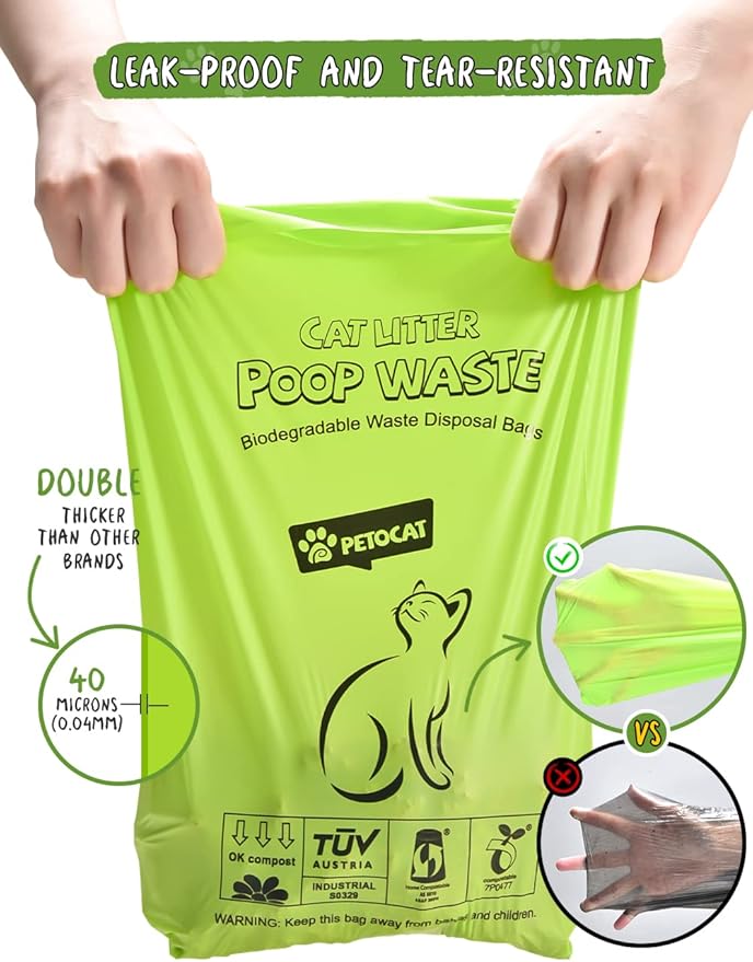 Cat Litter Bags for Poop Biodegradable Cat Waste Disposal Bag Leakproof Durable and Unscented Large to Fit Any Scoop Strengthen Dog Poop Bag- 100 Count