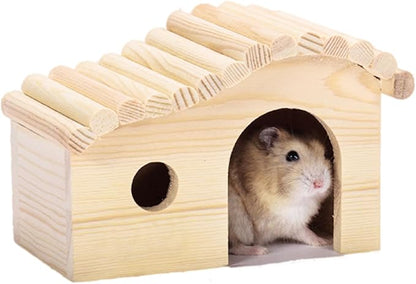 Hamster Hideout House, Forest Wooden Gerbil Hides for Small Dwarf Syrian Mouse Small Animals