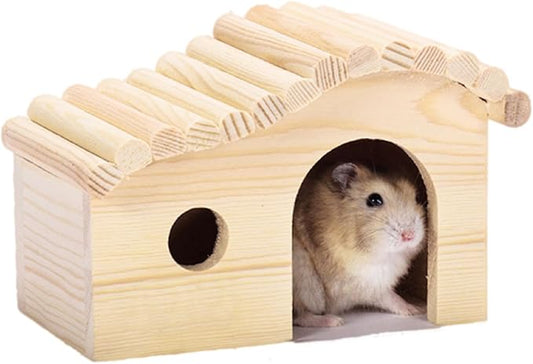Hamster Hideout House, Forest Wooden Gerbil Hides for Small Dwarf Syrian Mouse Small Animals