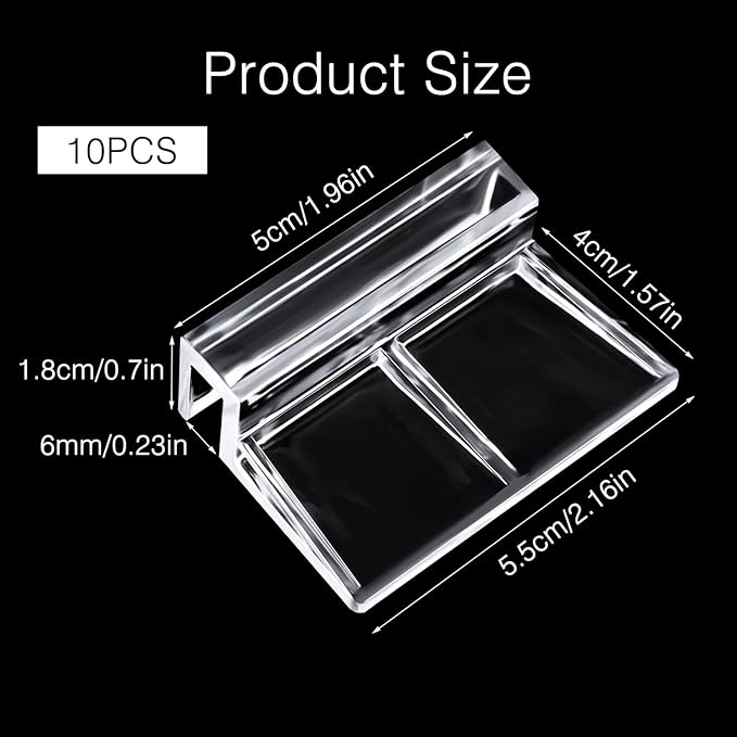 10Pcs Acrylic Aquarium Cover Clips, 6mm Clear Fish Tank Lid Holder for Rimless Aquarium Top Cover, Lids Hood Support Holder Glass Fish Tank Top Clip