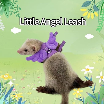 Ferret Harness and Leash with Adjustable Buckle for Small Pets, Soft Breathable Pure Cotton Cloth Walking Vest with Angel Wings for Guinea Pig, Hamster, Baby Rabbit Kitten (Pink)