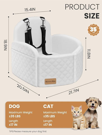 (Up to 35lbs Small/Medium Dog Car Seat Booster Dog Seat for Car Portable with Adjustable Seatbelts Puppy Travel Carrier for SUV,Truck, with Memory Foam Cushion(White)