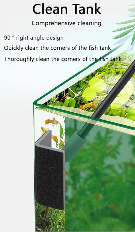 6-in-1 Aquarium Cleaning Tools Fish Tank Cleaning Kit with Long Handle, Algae Scraper,Flat Cleaning Pad,Right-Angle Cleaning Pad,Fish Net, Gravel Rake