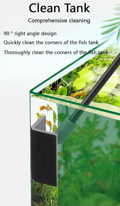 6-in-1 Aquarium Cleaning Tools Fish Tank Cleaning Kit with Long Handle, Algae Scraper,Flat Cleaning Pad,Right-Angle Cleaning Pad,Fish Net, Gravel Rake