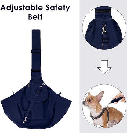 Lukovee Pet Sling, Hand Free Dog Sling Carrier Adjustable Padded Strap Tote Bag Breathable Cotton Shoulder Bag Front Pocket Safety Belt Carrying Small Dog Cat Puppy Machine Washable (DBL, S)