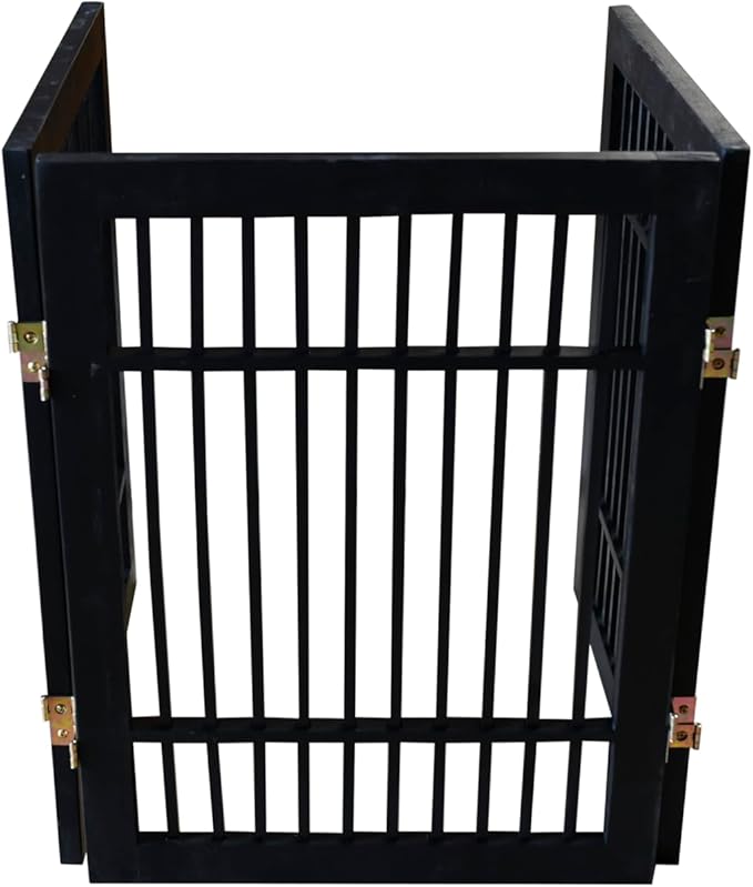 Pet Dog Gate Strong and Durable Freestanding Folding Acacia Hardwood Portable Wooden Fence Indoors or Outdoors by Urnporium (Black Pet Gate, 3 Panel 24" Tall)
