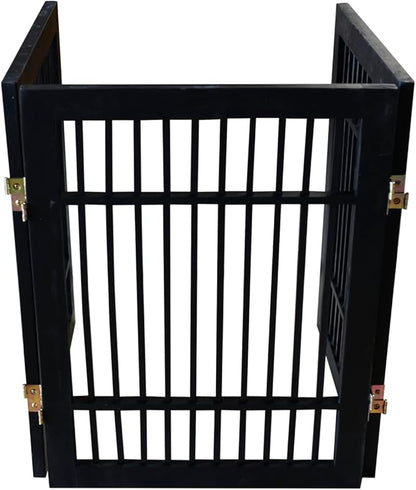 Pet Dog Gate Strong and Durable Freestanding Folding Acacia Hardwood Portable Wooden Fence Indoors or Outdoors by Urnporium (Black Pet Gate, 3 Panel 24" Tall)