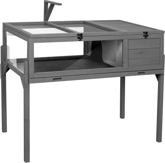 GEGURI Tortoise Habitat Indoor & Outdoor, Wooden Tortoise House with Detachable Legs, Reptile Cage for Small Animals