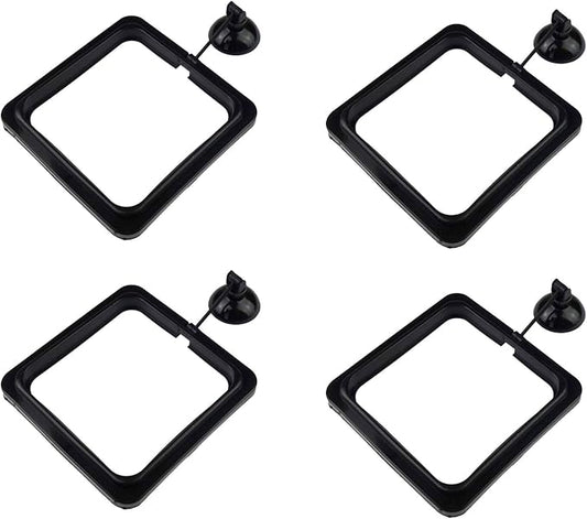 4 Pack Aquarium Fish Feeding Ring Floating Food Feeder, Square Shape with Suction Cup, Black