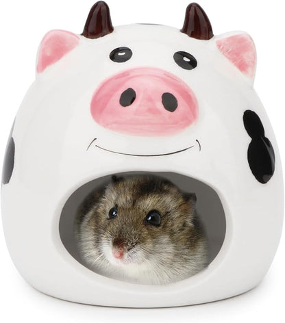 Hypeety Small Animal Hideout Ceramic House Critter Bath House Cave Mini Hut Cage for Dwarf Hamster (White)