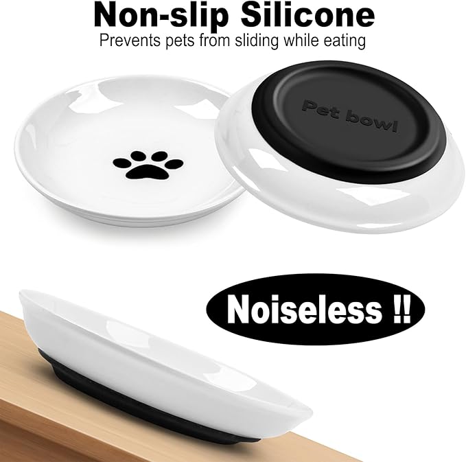 Cat Bowls,No Spill Whisker Fatigue Kittens Food Bowl with Anti-Slip Silicone,Ceramic Cat Dishes for Food Water and Wet and Dry,Shallow Plates Set for Indoor Cats,Small Dogs(6 Pack)