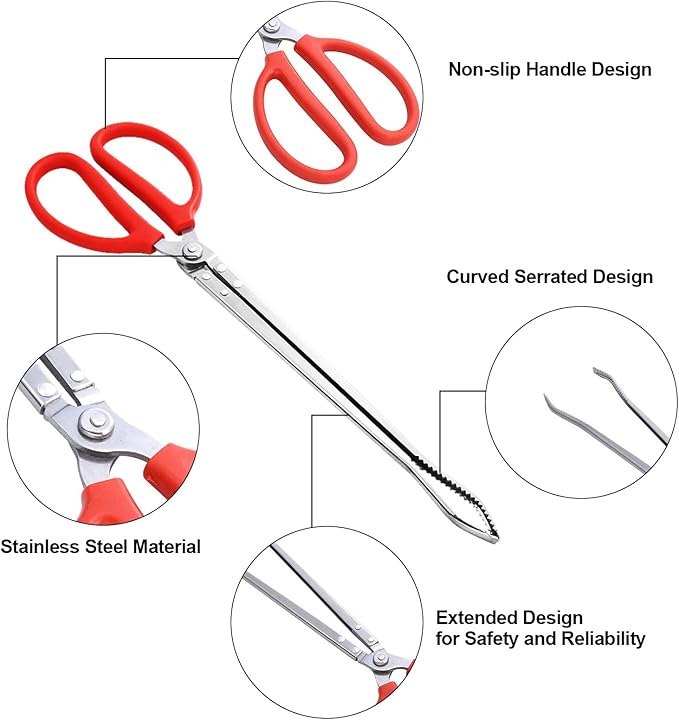 2PCS Reptile Feeding Tongs, Extended Stainless Steel Snake Feeding Tongs, Straight and Curved Feeding Tong, can be used for Snakes, Reptiles, Bathtubs, Aquarium Terrarium Supplies（15 "）