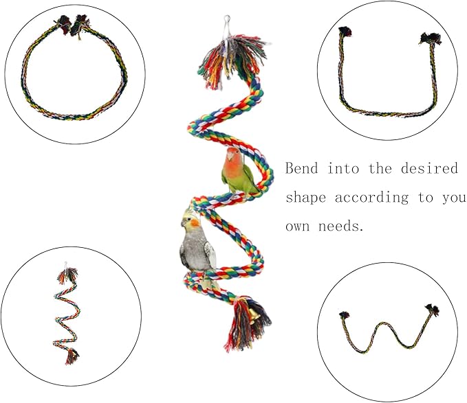 79'' Bird Perch,Bird Rope Perch & Birds Swing Set,Bird perches for cage,Rope Perch for Conures,Parrots,Cockatiel,Lovebird,Budgerigar,Parakeet perches for cage