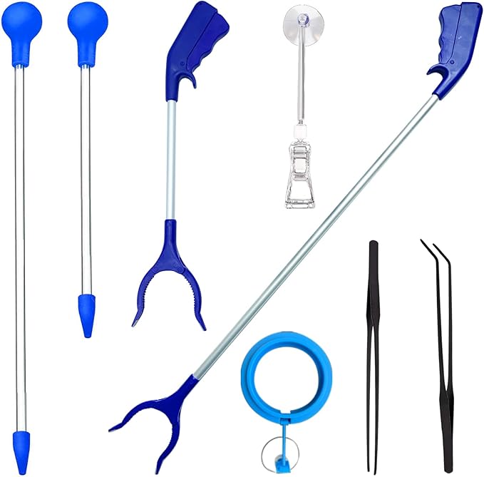 31.5Inch Long Corals Grabber,reefs Feeders,Aquarium Veggie Feedting Tool,Aquarium Food Clip Feeding(Long Reef Grabber and Coral Feeder Kits(Anti-Rust)