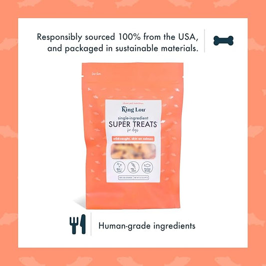 King Lou Pets - Wild Salmon Bites - Freeze Dried Treats for Dogs - Single Ingredient Dog Treat - USA-Made Salmon Treats for Dogs- Omega Rich for Skin & Coat Health - 1 lb Prior to Freeze-Drying