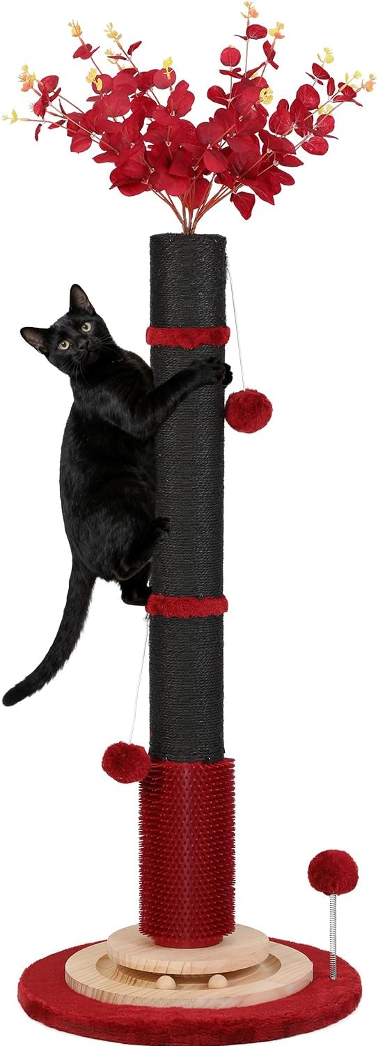 Halloween Cat Scratching Post,45'' Tall Gothic Cat Scratcher Activity Cat Play Center Tree Tower Furniture with Interactive Wood Ball Toy for Indoor Large Cat Adults