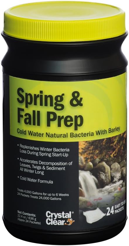CrystalClear Spring & Fall Prep - Cold Water Natural Bacteria with Barley - 24 Packets Treats Up to 24,000 Gallons