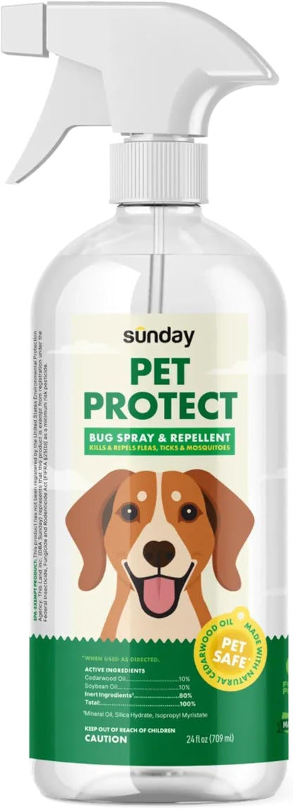 Sunday Pet Protect Flea, Tick, & Mosquito Spray – Natural, Effective Bug Spray for Dogs – Kills, Controls, Prevents Biting Pests with Cedarwood & Soybean Oil – 24 oz