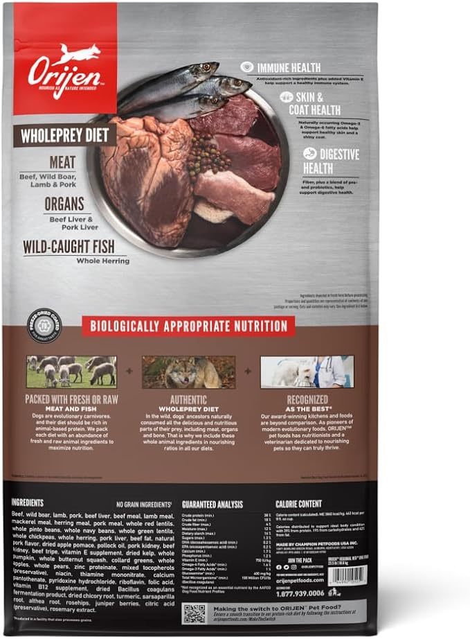 ORIJEN Grain Free Poultry Free High Protein Dry Dog Food Regional Red Recipe 23.5lb Bag