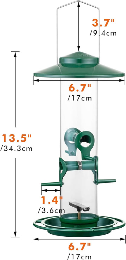 iBorn Bird Feeders for Outdoors, 2LB Metal Bird Feeders 17cm Large Roof &Tray, 4 Feeding Ports, Green Finish