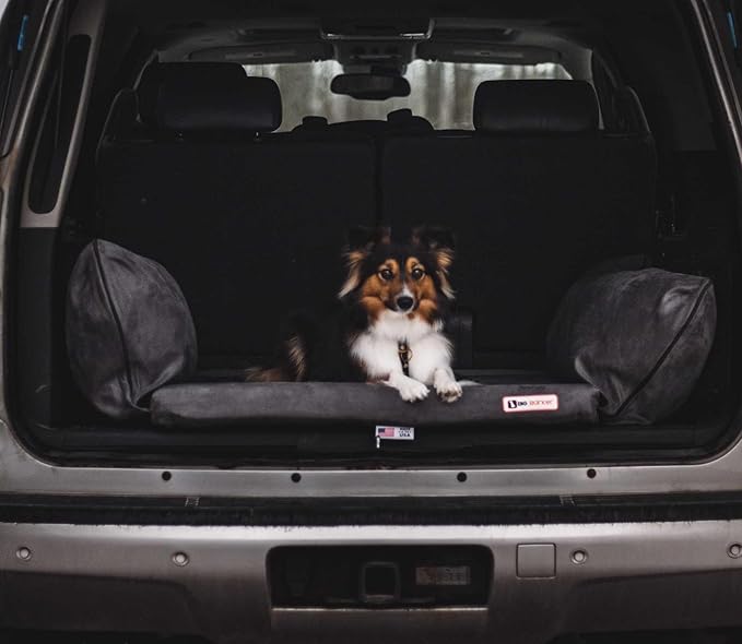Barker Beds Orthopedic Dog Bed for SUV (Medium, Charcoal) - Memory Foam Travel Mattress for Medium Dogs - Machine Washable Cover & Headrest - Joint Support - Made in USA