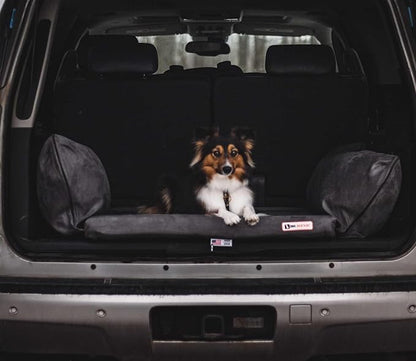 Barker Beds Orthopedic Dog Bed for SUV (Medium, Charcoal) - Memory Foam Travel Mattress for Medium Dogs - Machine Washable Cover & Headrest - Joint Support - Made in USA