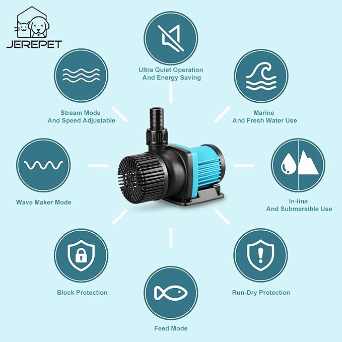 1250gph Aquarium 24V DC Water Pump with Controller, Submersible and Inline Return Pump for Fish Tank,Aquariums,Fountains,Sump,Hydroponic,Pond,Freshwater and Marine Water Use (32W,13.1FT)