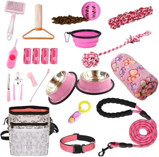 PupLuxe Puppy Starter Kit | Pink 22 Piece Great for Dog Training A Welcome Gift New First Time Owners and Experience Bundle