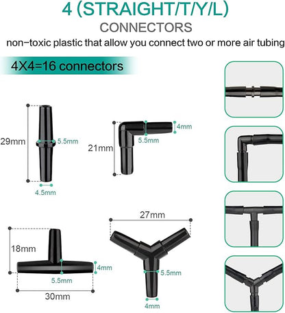 101 PCS 4 Inch Air Stone Disc Bubble Diffuser with Sucker, 52 ft Silicone Airline Tubing with Air Pump Accessories, 4 Control Valve,4 Check Valves, 12 Suction Cups for Hydroponics Aquarium Fish Tank