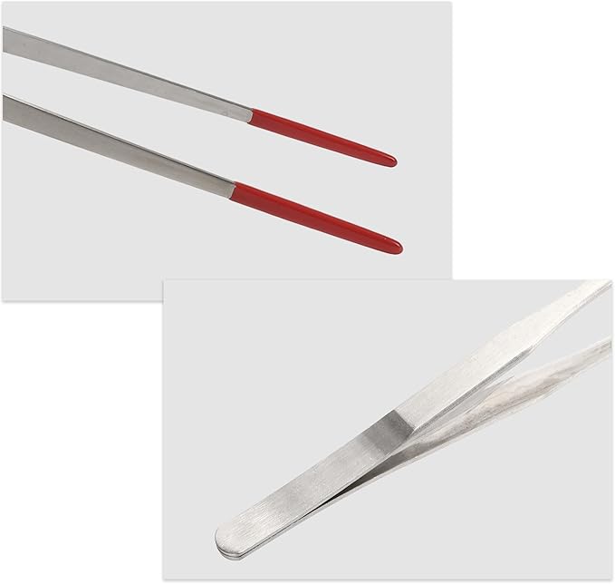 Reptile Feeding Tongs, Stainless Steel Lizard Feeding Tongs, Aquarium Straight Feeding Tweezers for Reptiles with Rubber Tip, Terrarium Feeding Tongs for Gecko, 10.63" L, Black