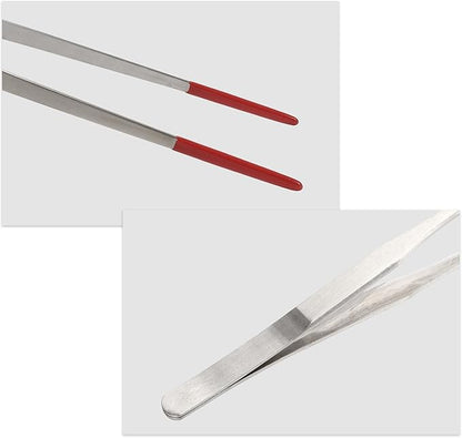 Reptile Feeding Tongs, Stainless Steel Lizard Feeding Tongs, Aquarium Straight Feeding Tweezers for Reptiles with Rubber Tip, Terrarium Feeding Tongs for Gecko, 10.63" L, Black