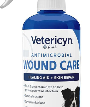 Vetericyn Plus Dog Wound Care Spray | Healing Aid and Skin Repair, Clean Wounds, Relieve Dog Skin Allergies, Safe for All Animals. 16 ounces