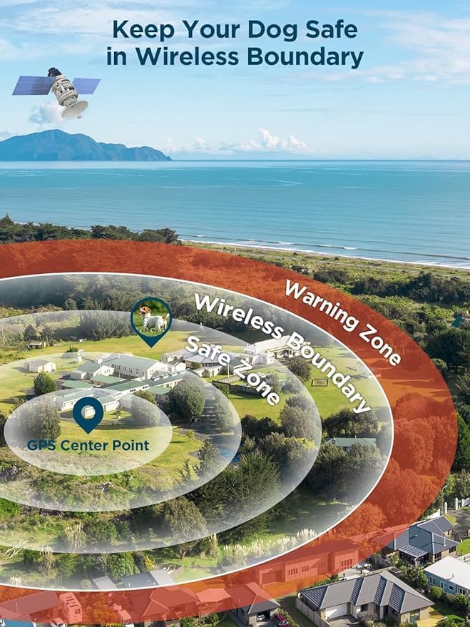 Wireless Dog Fence for 2 Dogs,GPS Dog Fence Collar with AI Smart GPS Signal for Outdoor, Waterproof and Rechargeable Pet Containment System with 3 Warning Modes, Range 65-3290 FT for Most Dogs