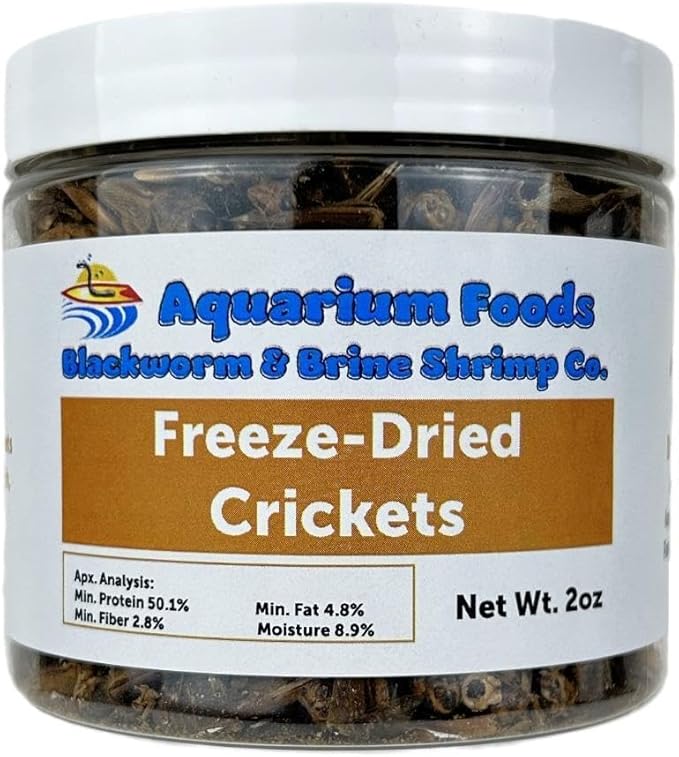 Aquatic Foods Inc. Crickets - Freeze-Dried All Natural Crickets for Large Fish, Reptiles, Turtles, Birds, Hamsters, Hedgehogs, Sugar Gliders, All Lizards…2oz Med Round Jar