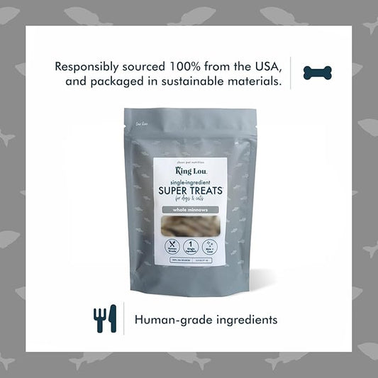 King Lou Pets - Whole Minnows for Cats and Dogs - Freeze Dried Minnows - USA-Made Freeze Dried Dog Treats and Cat Treats - Omega Rich for Skin and Coat Health - 1 lb Prior to Freeze-Drying