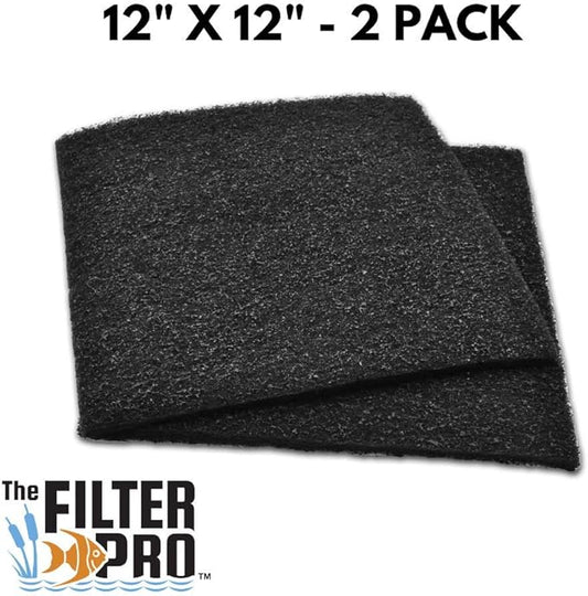 Carbon Fine Filter Media, 3/8" Thick, 12" x 12" Pads, 2 Pack, Perfect for Aquariums, Ponds or Water Gardens, Made in USA