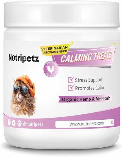 Cat Calming Treats – 140 Chews | Anxiety & Stress Relief | Anti-Aggression Support | Cat Relaxer for Anxiety | Melatonin for Cats | Calming Care Chewable