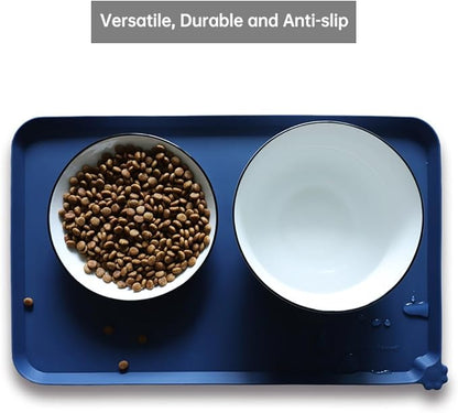 Hoki Found Silicone Pet Food Mats - Non Slip Dog Cat Bowl Placemats - Waterproof Dog Cat Food Mats - Suitable for Carpet - Indigo Ink