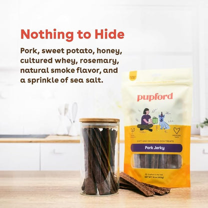 Pupford Pork Jerky for Dogs & Puppies, All-Natural, Healthy Dog Treats, No Fillers, Made in USA (10 oz)