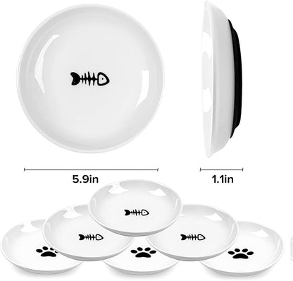 Cat Bowls,No Spill Whisker Fatigue Kittens Food Bowl with Anti-Slip Silicone,Ceramic Cat Dishes for Food Water and Wet and Dry,Shallow Plates Set for Indoor Cats,Small Dogs(6 Pack)