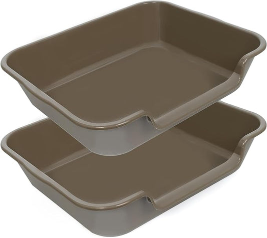 2 Pack Extra Large Dog Litter Box Pan Tray (ABS Material), Low Entry Jumbo Senior Litter Boxes for Multiple Kitten Big Cats, Pet Safe Indoor Dog Potty (Chocolate, 24" L x 20" W)